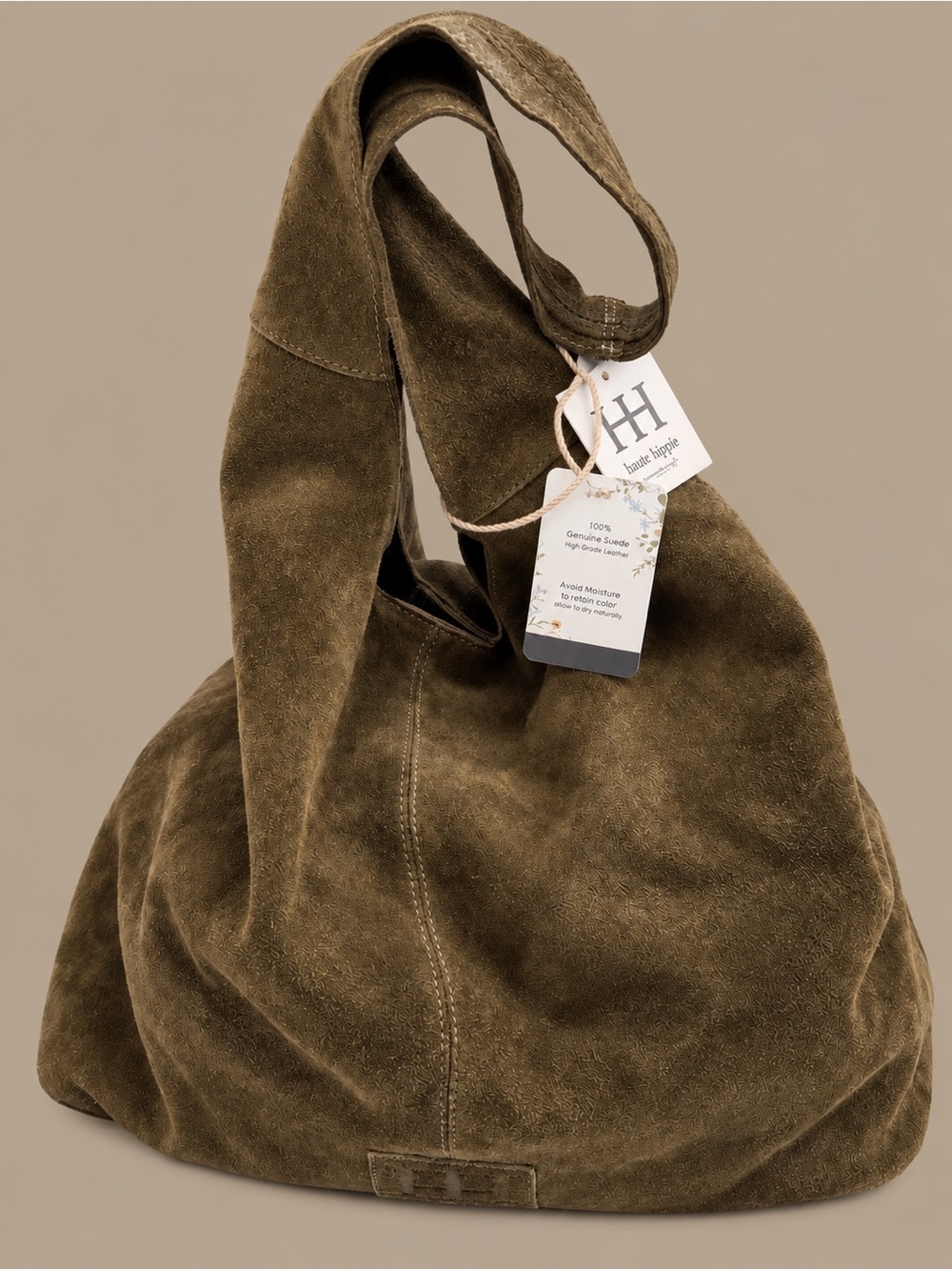 Haute Hippie Olive Green 100% Suede Oversized Hobo Shoulder Bag BNWT